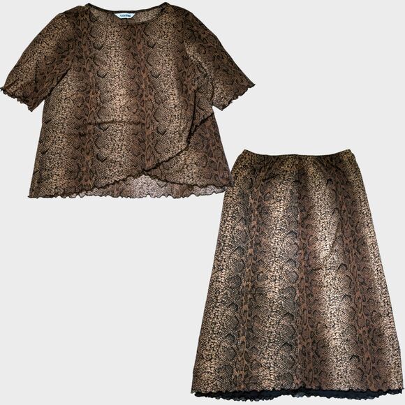 Vintage Piccalino Woman Skirt Set Womens L Snake Print Maxi Ruffles Mob Wife 90s - Picture 1 of 8